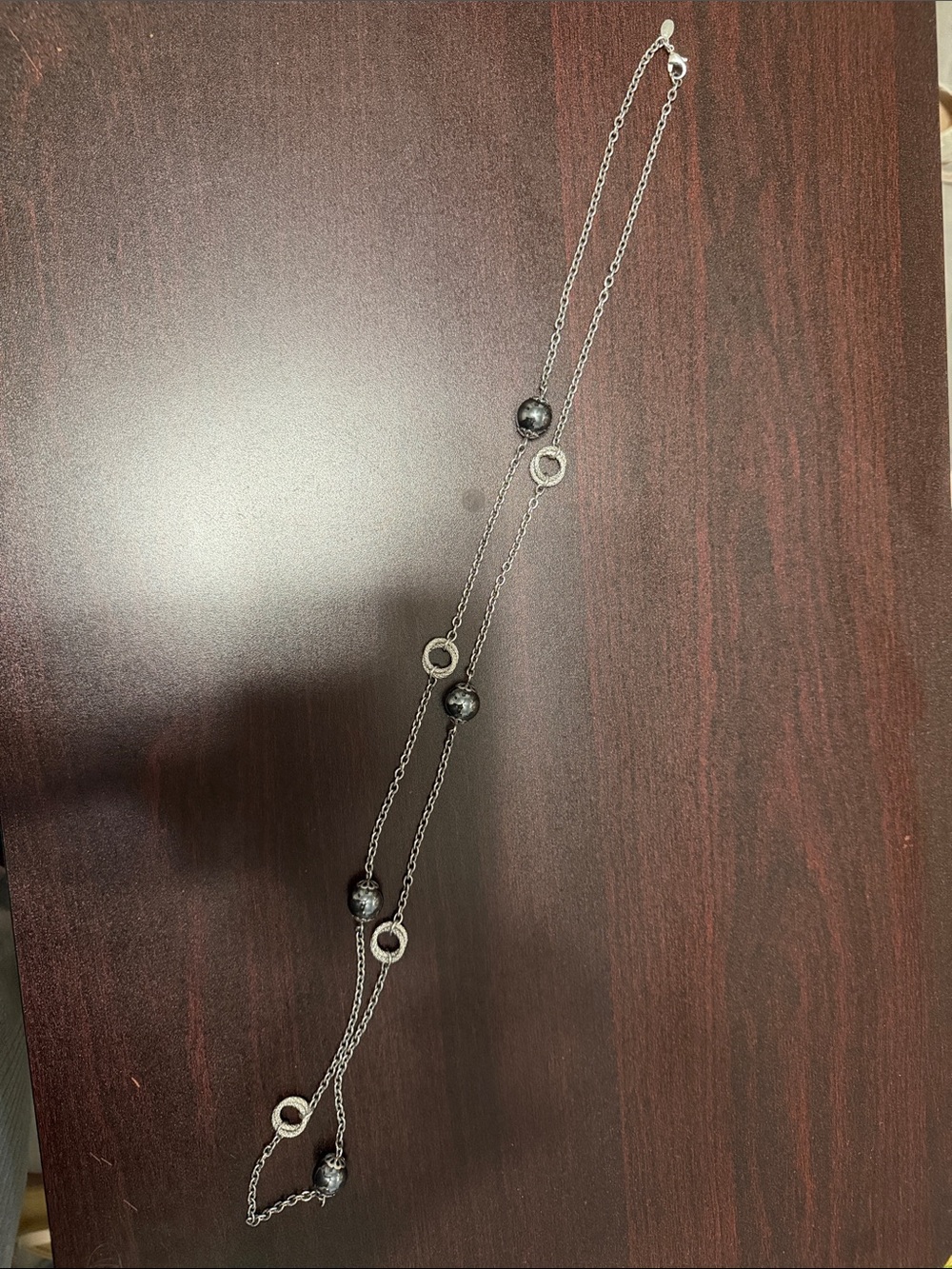 Layered Black and Silver Station Necklace - Women Jewelry